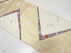 尾長鳥に花蜀江模様織り出し　袋帯